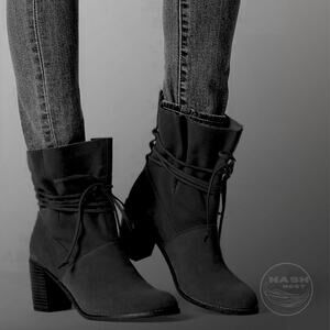 TOMS Mila Black Suede Ankle Boots | Lace Wrap, Block Heel, Size 8